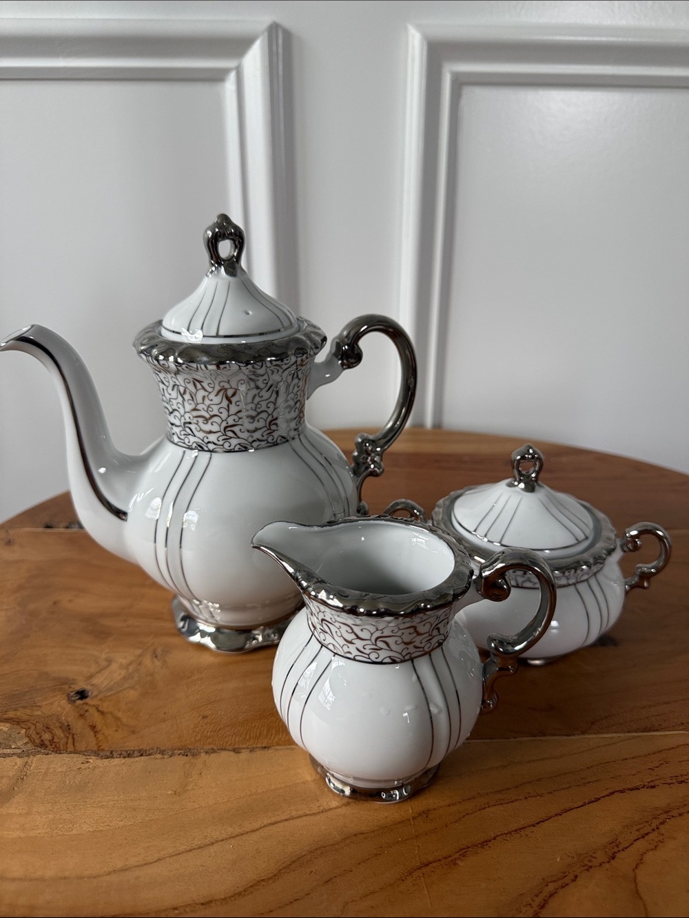 Fine Seyei China Japan 15 Pc Coffee Tea Set 1031 Platinum Silver Cups Saucers - Picture 5 of 7